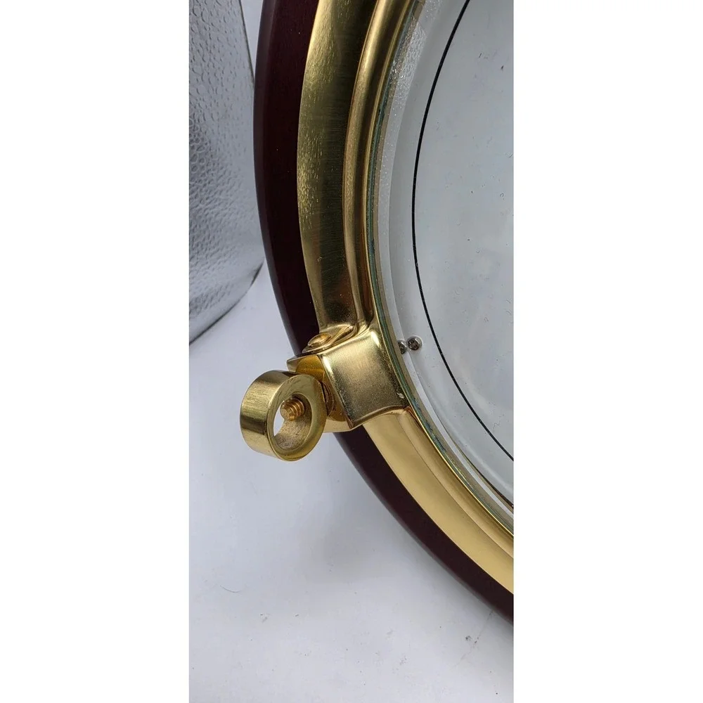 Seth Thomas Meridian 1046 Porthole Wall Clock Brass Wood Nautical Weather Heavy